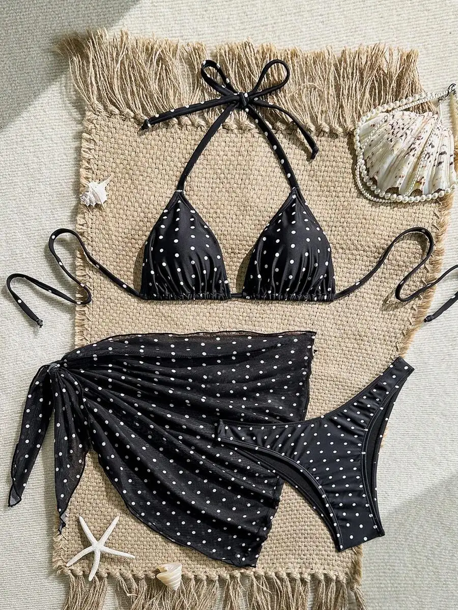 Womens Black Polka Dot Bikini Set With Wrap Skirt Halter Top Beach Vacation Swimwear
Womens Black Polka Dot Bikini Set With Wrap Skirt Halter Top Beach Vacation Swimwear