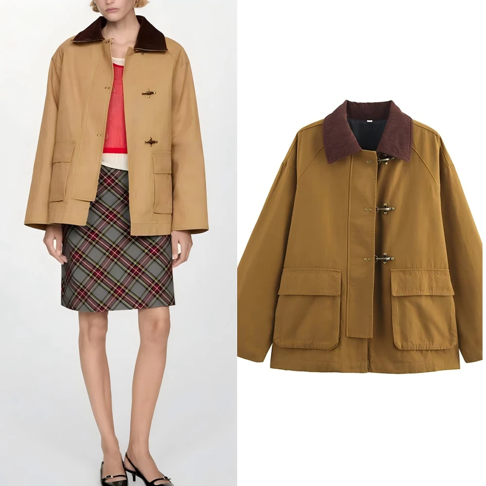 Новое женское модное хлопковое пальто с металлической пряжкой и украшением, свободные лацканы, женское пальто в стиле ретро с длинными рукавами и карманами, шикарный топ 
Новое женское модное хлопковое пальто с металлической пряжкой и украшением, свободные лацканы, женское пальто в стиле ретро с длинными рукавами и карманами, шикарный топ