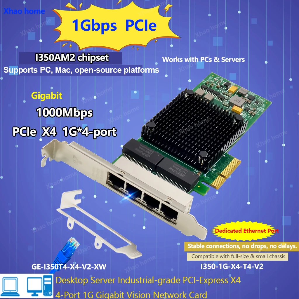 PCIe X4 I350AM4 Gigabit Ethernet PCI Express PCIE Network card 1Gbps LAN Adapter 4 Port RJ45 for Desktop PC Gigabit Vision Card
PCIe X4 I350AM4 Gigabit Ethernet PCI Express PCIE Network card 1Gbps LAN Adapter 4 Port RJ45 for Desktop PC Gigabit Vision Card