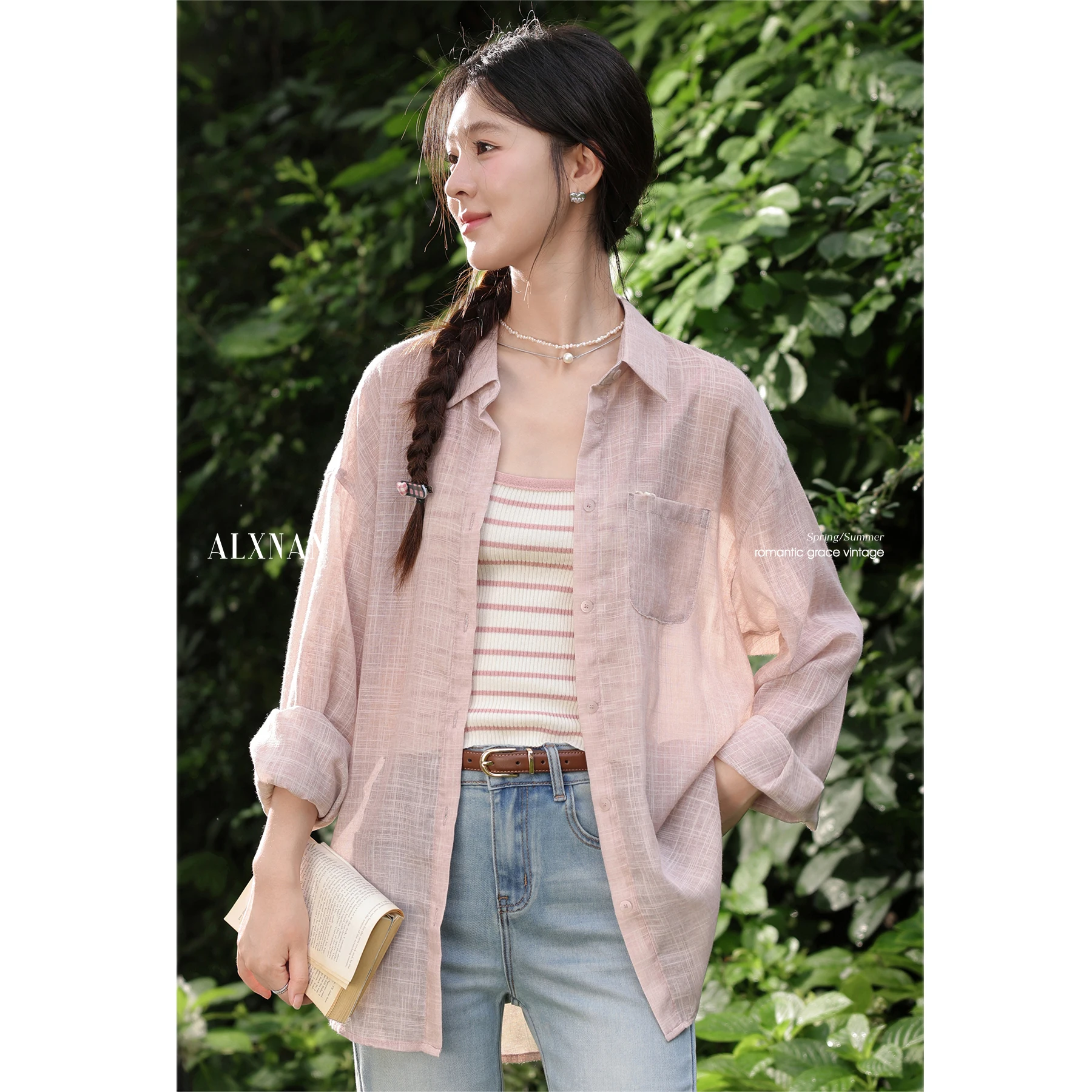 ALXNAN Women's Shirt Pink Thin Sunscreen Loose-fit Long Sleeve Blouses 2025 Summer Elegant Casual Holiday Female Clothing L56565
ALXNAN Women's Shirt Pink Thin Sunscreen Loose-fit Long Sleeve Blouses 2025 Summer Elegant Casual Holiday Female Clothing L56565