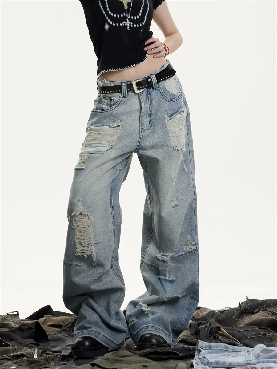Large Size Retro American Washed Jeans Women Loose Drapey Straight Leg Wide Leg Floor-Length Pants Torn Hole Summer Wear
Large Size Retro American Washed Jeans Women Loose Drapey Straight Leg Wide Leg Floor-Length Pants Torn Hole Summer Wear