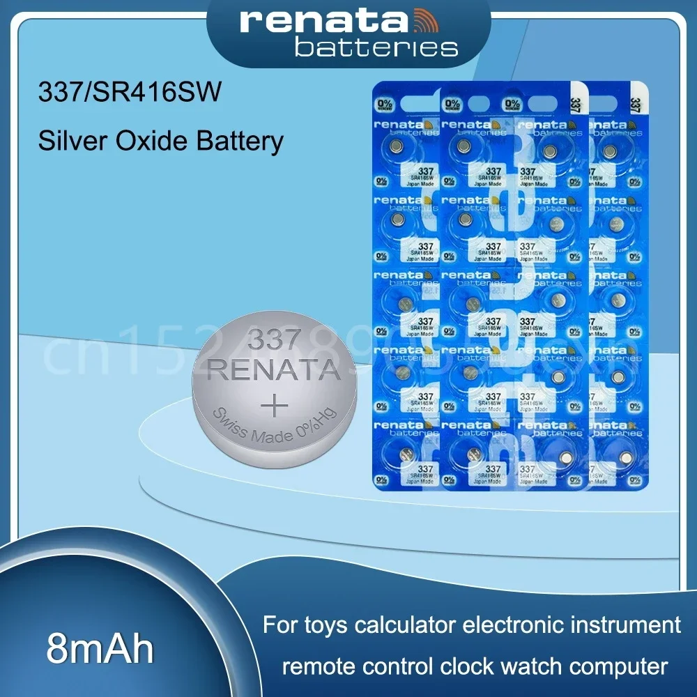 Оригинальный аккумулятор Renata 337 SR416SW AG6 LR416 337A 1,55 В из оксида серебра для часов, камеры, сигнализации, швейцарской кнопки типа «таблетка»
Оригинальный аккумулятор Renata 337 SR416SW AG6 LR416 337A 1,55 В из оксида серебра для часов, камеры, сигнализации, швейцарской кнопки типа «таблетка»
