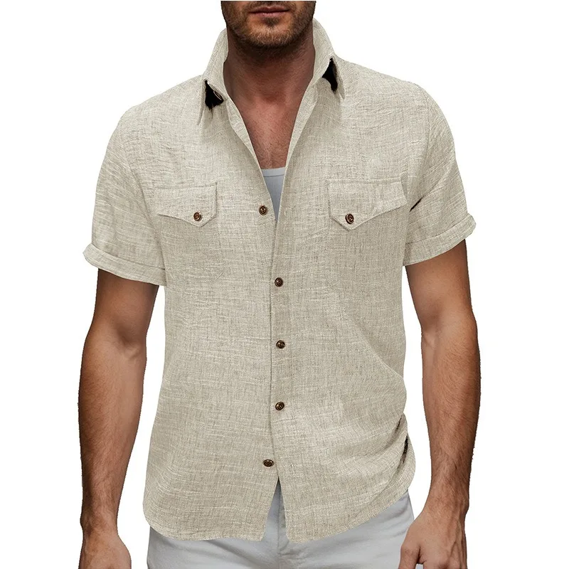 Casual Men's Cotton Linen Short-sleeved Double-pocket Men's Shirts European American Daily Breathable Short-sleeved Top
Casual Men's Cotton Linen Short-sleeved Double-pocket Men's Shirts European American Daily Breathable Short-sleeved Top