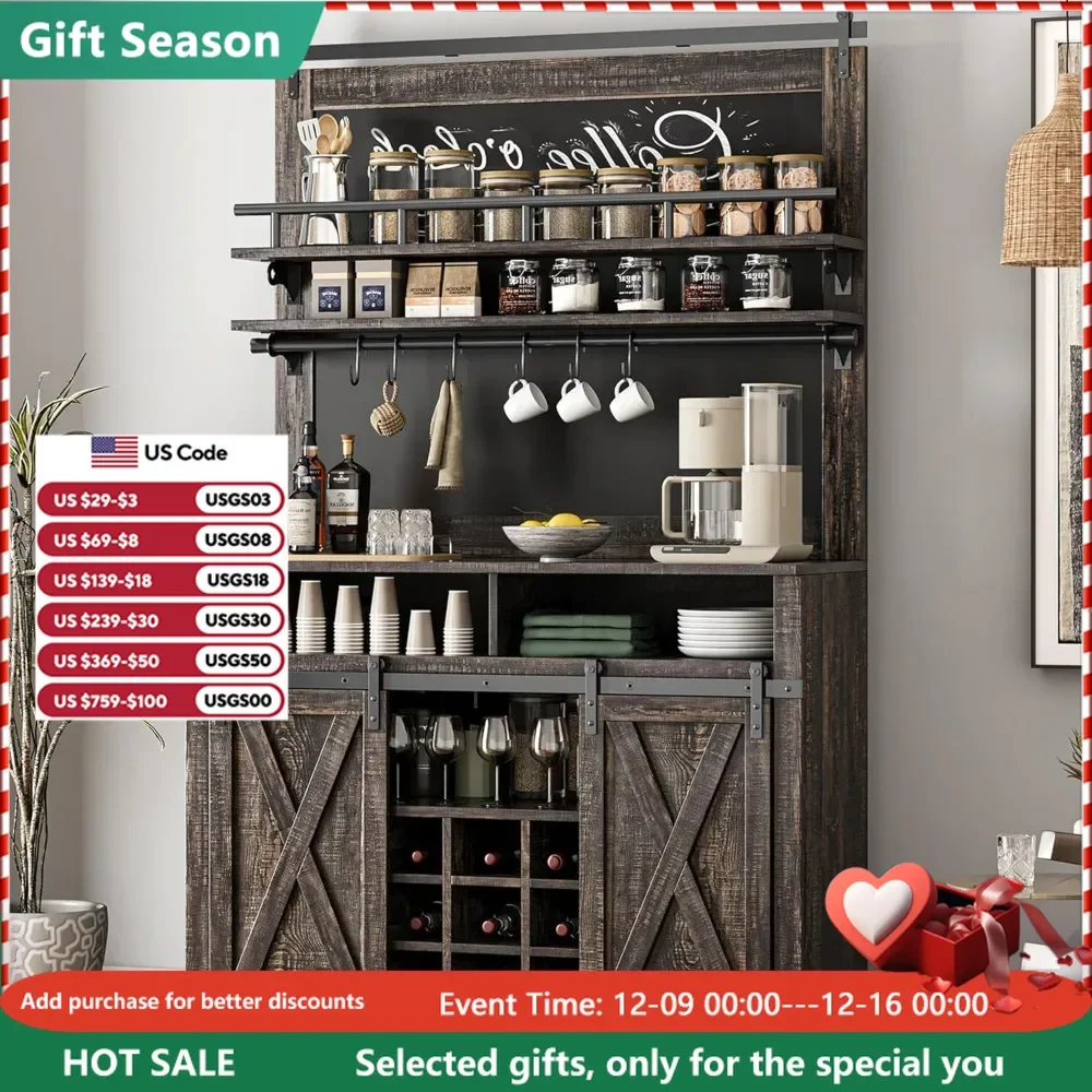 Coffee Bar Cabinet, with Storage,75" Tall Bar Cabinet Kitchen Buffet Sideboard with Sliding Barn Door Farmhouse Buffet Cabinet
Coffee Bar Cabinet, with Storage,75" Tall Bar Cabinet Kitchen Buffet Sideboard with Sliding Barn Door Farmhouse Buffet Cabinet