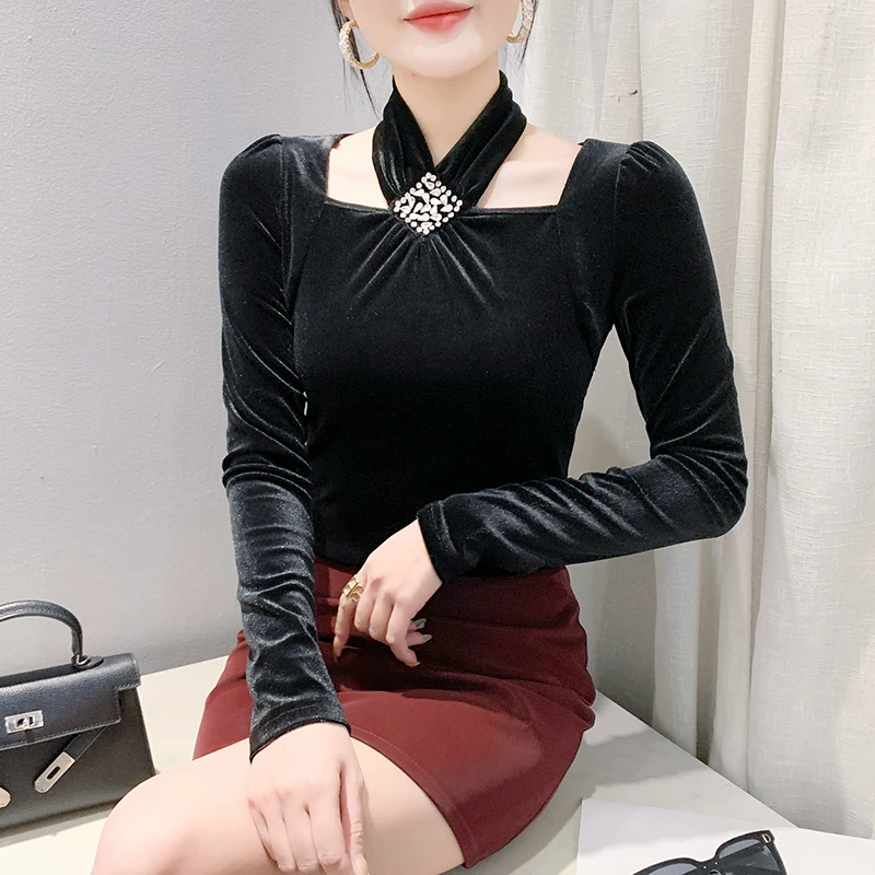 Black,Korean,Style,Velvet,T-shirt,Fashion,Sexy,V-Neck,Hollow Out,Halter,Diamonds,Women,Tops,Long Sleeve,Casual,Tees,New,4122504
Black,Korean,Style,Velvet,T-shirt,Fashion,Sexy,V-Neck,Hollow Out,Halter,Diamonds,Women,Tops,Long Sleeve,Casual,Tees,New,4122504