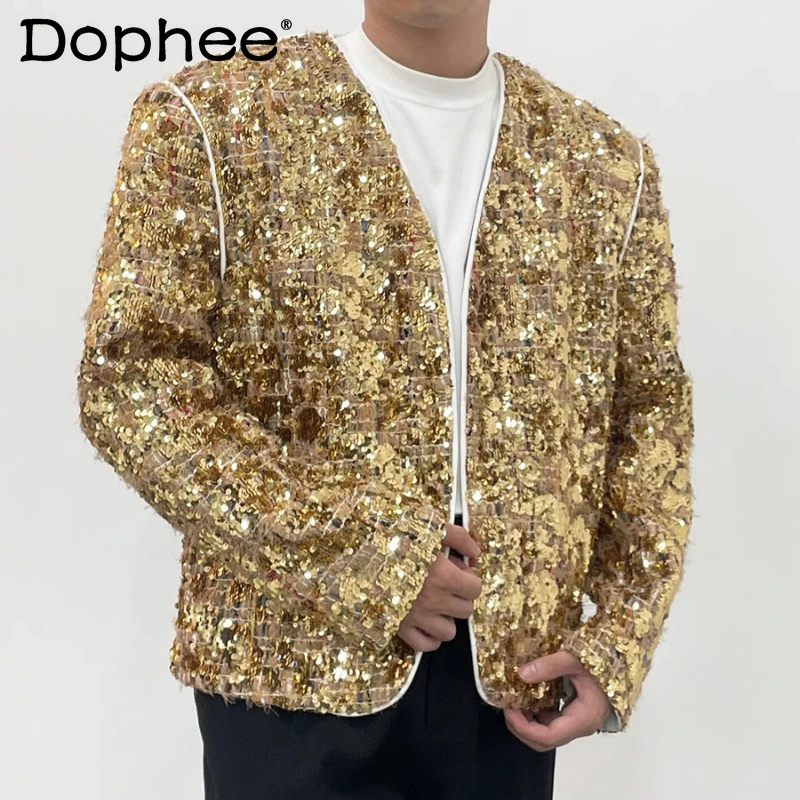 Fashion Blingbling Sequin Design Tops Short Style Small Fragrant Coats Men's 2025 Spring Autumn New Fashion Versatile Jackets
Fashion Blingbling Sequin Design Tops Short Style Small Fragrant Coats Men's 2025 Spring Autumn New Fashion Versatile Jackets