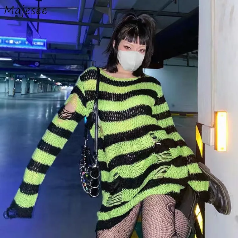 O-neck Pullovers Women Striped Knitted Sweaters Simple Loose Newly Fall Chic European Casual Street Vintage Frayed Fashion PUNK
O-neck Pullovers Women Striped Knitted Sweaters Simple Loose Newly Fall Chic European Casual Street Vintage Frayed Fashion PUNK