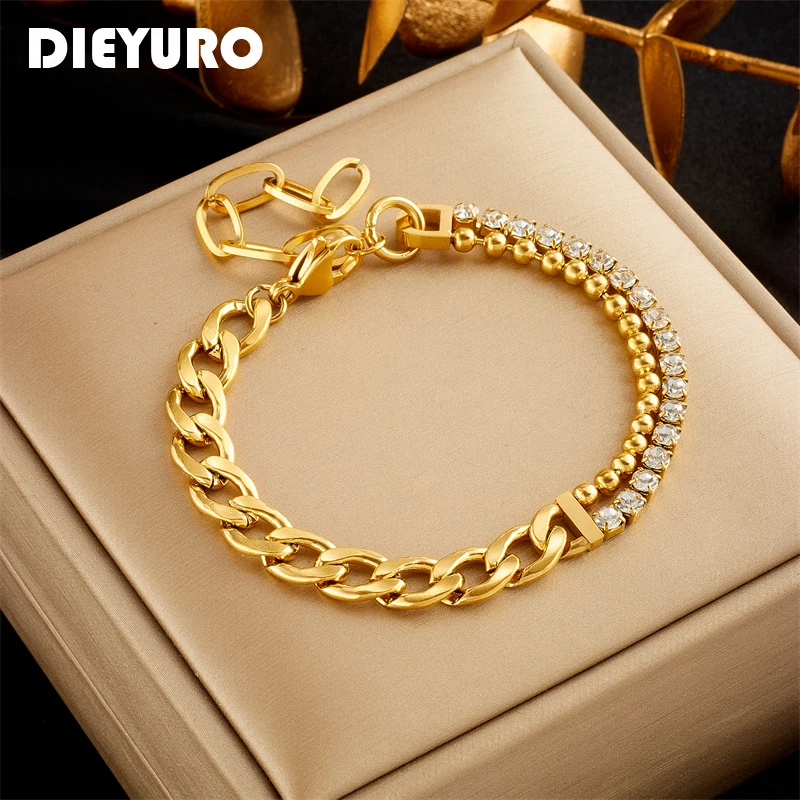 DIEYURO 316L Stainless Steel White Zircon Thick Link Chain Asymmetrical Bracelet For Women New Fashion Girls Wrist Jewelry Gifts
DIEYURO 316L Stainless Steel White Zircon Thick Link Chain Asymmetrical Bracelet For Women New Fashion Girls Wrist Jewelry Gifts