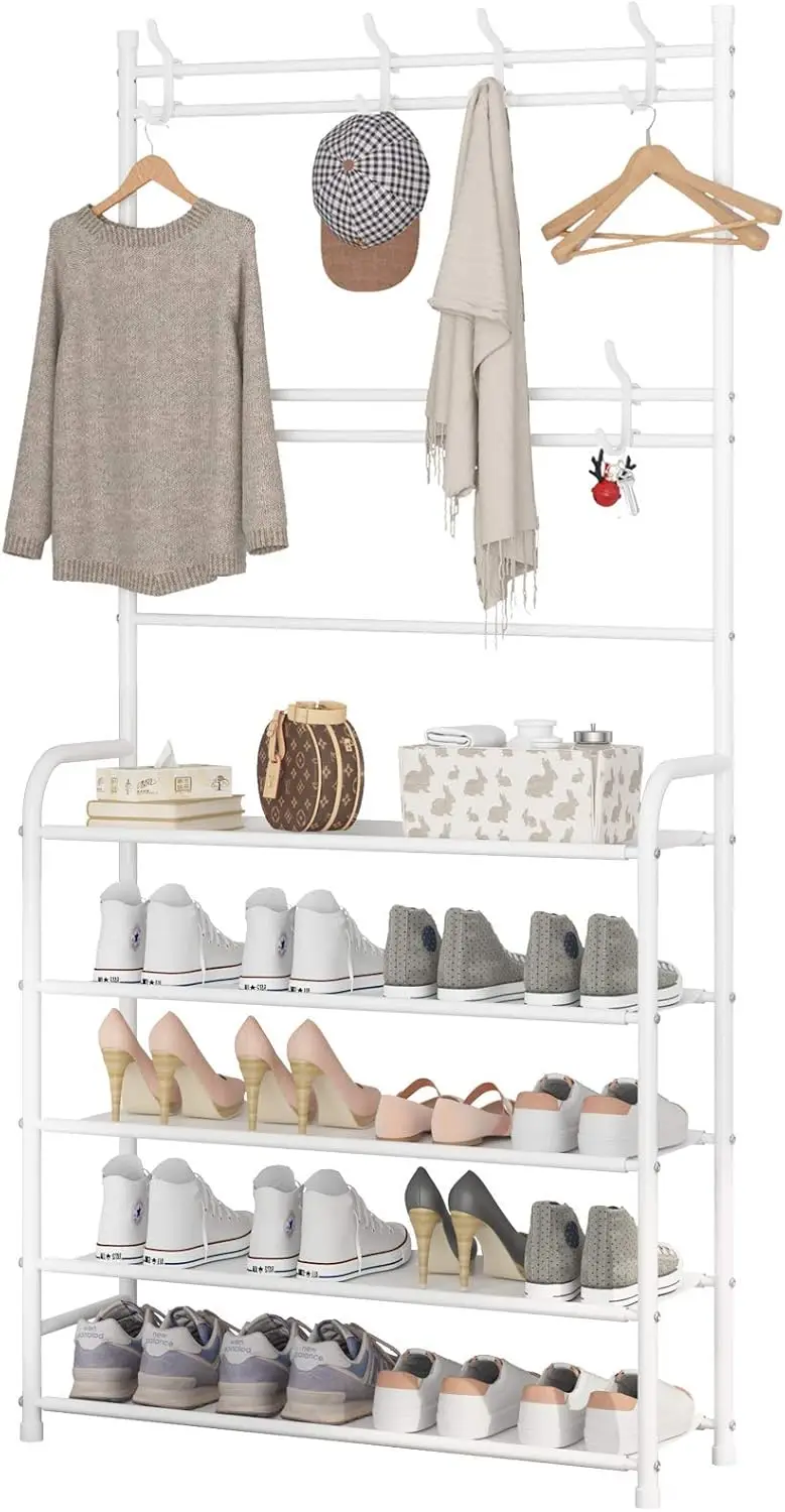 Entryway Coat Rack,3-In-1 Hall Tree Multifunctional Storage Shelf With 5-Tier Shoe Bench And 8 Hooks,20-25 Pairs Of Shoes,Easy
Entryway Coat Rack,3-In-1 Hall Tree Multifunctional Storage Shelf With 5-Tier Shoe Bench And 8 Hooks,20-25 Pairs Of Shoes,Easy