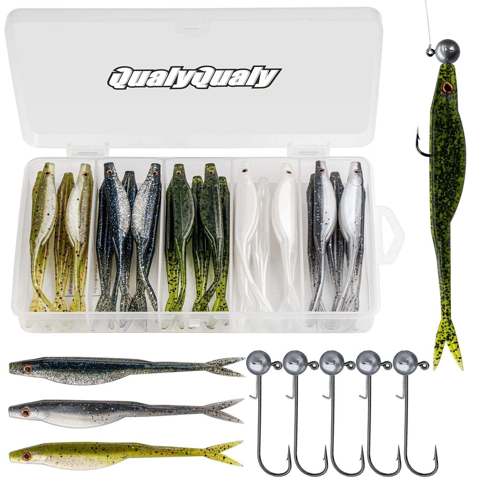 30pcs Fishing Soft Lures Hook Kit 3.5in Silicone Soft Swimbaits 7g Jig Head Hook with Box Artificial Bait For Pike Carp Fishing
30pcs Fishing Soft Lures Hook Kit 3.5in Silicone Soft Swimbaits 7g Jig Head Hook with Box Artificial Bait For Pike Carp Fishing