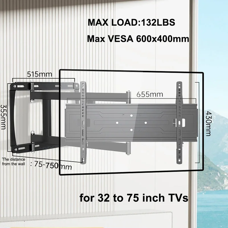 Настенное крепление для телевизора с полным движением для телевизоров 32–75 дюймов, угловой шарнирный кронштейн для крепления телевизора с удлинителем длиной 29 дюймов, поворотом и наклоном
Настенное крепление для телевизора с полным движением для телевизоров 32–75 дюймов, угловой шарнирный кронштейн для крепления телевизора с удлинителем длиной 29 дюймов, поворотом и наклоном