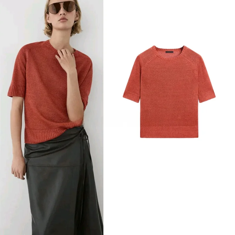 Summer New Women's Casual Style round Neck Short Sleeve Ribbed Layer Thick Knitted T-shirt Polyester Fiber Basic Fit Pullover
Summer New Women's Casual Style round Neck Short Sleeve Ribbed Layer Thick Knitted T-shirt Polyester Fiber Basic Fit Pullover