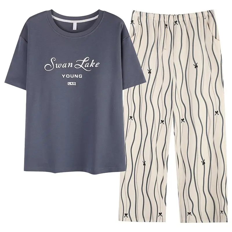 2026 Summer Short Sleeve Long Pants 100% Cotton Pajama Sets for Women Korean Loose Sleepwear Homewear Pijama Mujer Home Clothes
2026 Summer Short Sleeve Long Pants 100% Cotton Pajama Sets for Women Korean Loose Sleepwear Homewear Pijama Mujer Home Clothes