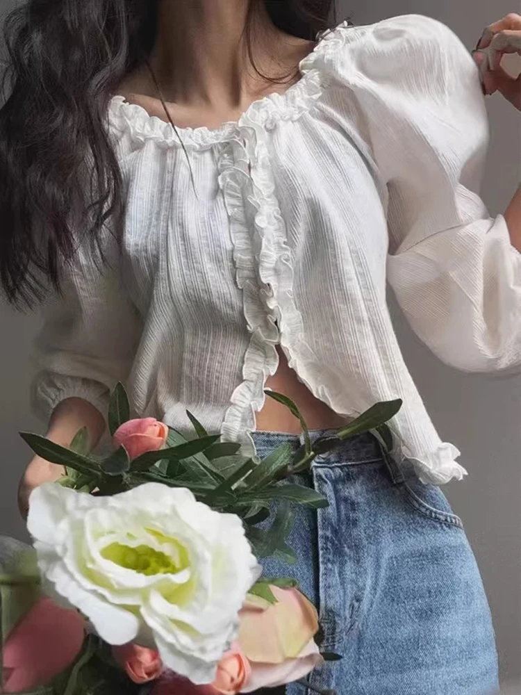 Loose Bubble Sve ort irt Women's Sle Texture Feeling Spring New Sweet Anti-Aging Floral Lace Trim Korean Version Top
Loose Bubble Sve ort irt Women's Sle Texture Feeling Spring New Sweet Anti-Aging Floral Lace Trim Korean Version Top