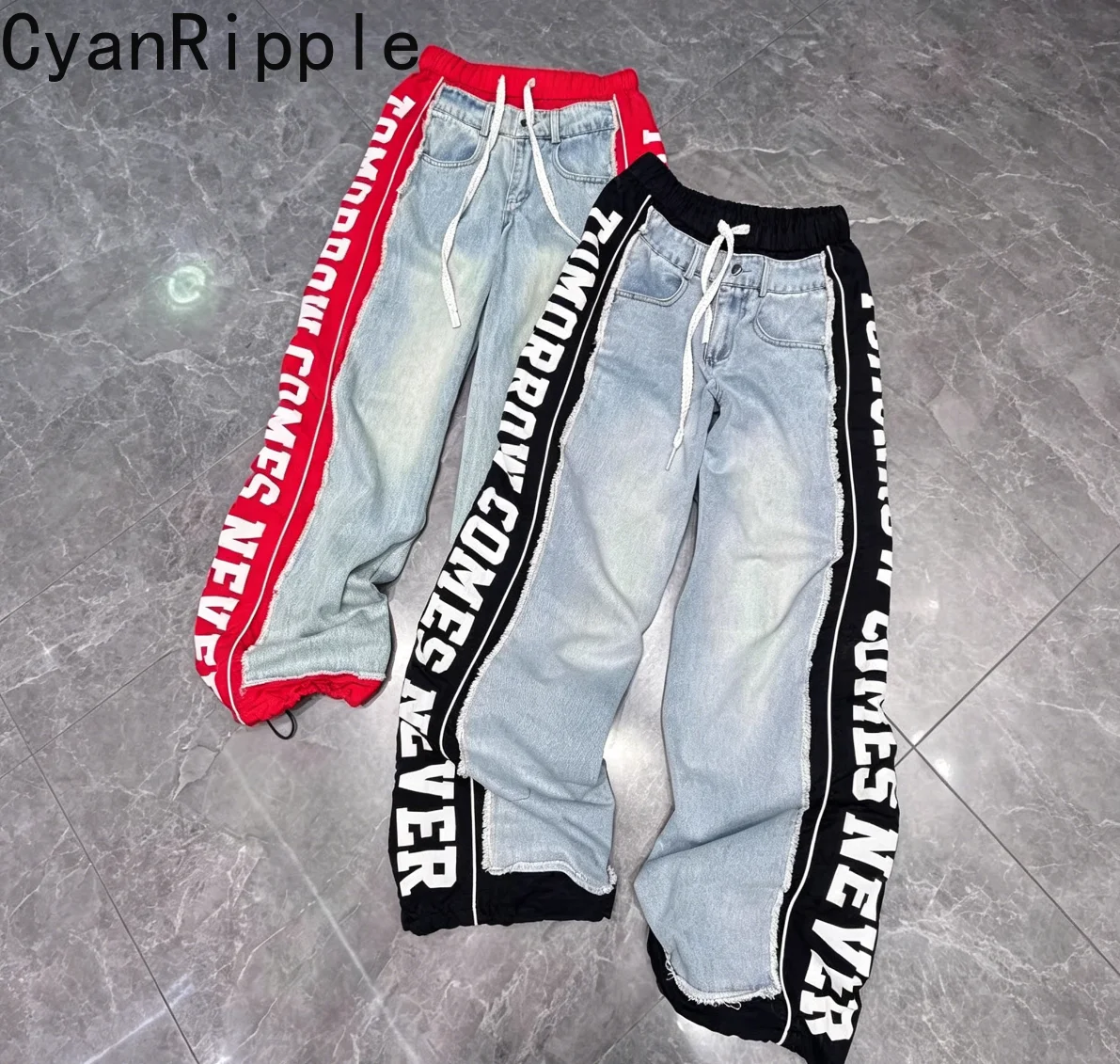 American Street Contrast Color Letters Patchwork Women Denim Pants New Spring Autumn Drawstring Elastic Waist Straight Jeans
American Street Contrast Color Letters Patchwork Women Denim Pants New Spring Autumn Drawstring Elastic Waist Straight Jeans