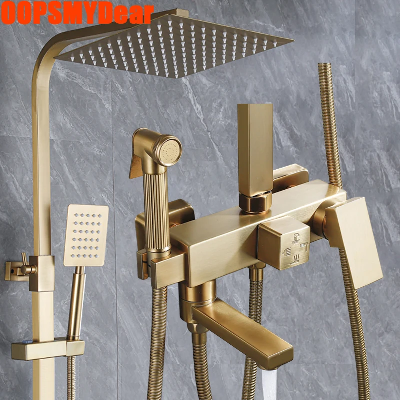 Brush Gold Bath Shower Faucet Bathroom Hot Cold Mixer Rain Shouwer System Bathtub Wall Mount SPA Rainfall Modern Shower Taps Set
Brush Gold Bath Shower Faucet Bathroom Hot Cold Mixer Rain Shouwer System Bathtub Wall Mount SPA Rainfall Modern Shower Taps Set