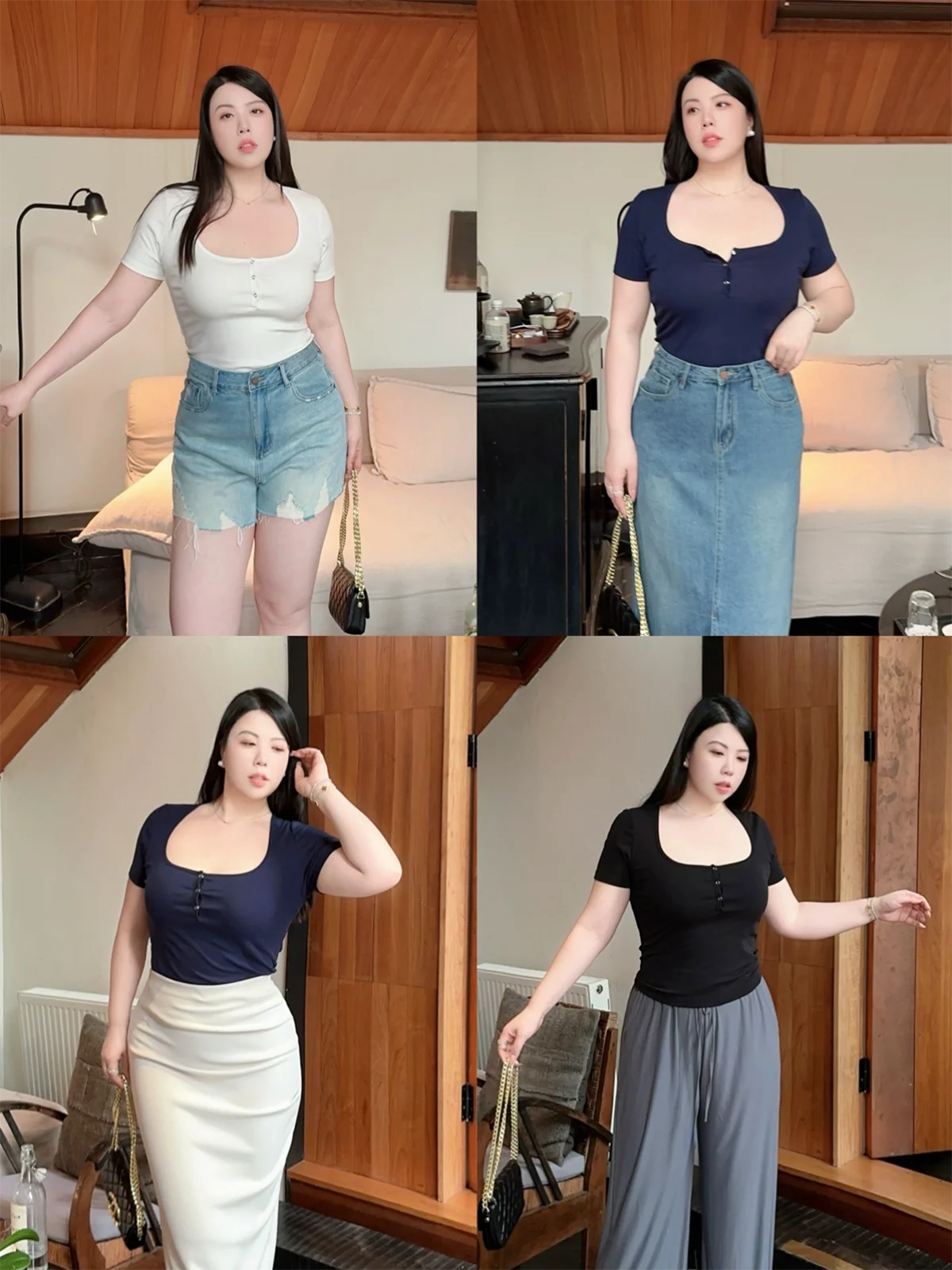 Retro Hong Kong Style Short Sleeve Square Collar Large Size T-Shirt Women's Slimming Simple Versatile Summer Cotton Top
Retro Hong Kong Style Short Sleeve Square Collar Large Size T-Shirt Women's Slimming Simple Versatile Summer Cotton Top