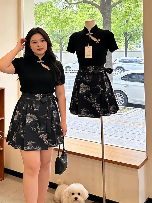 New Chinese Style Large Size Women's Summer Outfit Hollow Carving Stand Collar Top Half Skirt Two-Piece Set Fashionable Commute
New Chinese Style Large Size Women's Summer Outfit Hollow Carving Stand Collar Top Half Skirt Two-Piece Set Fashionable Commute