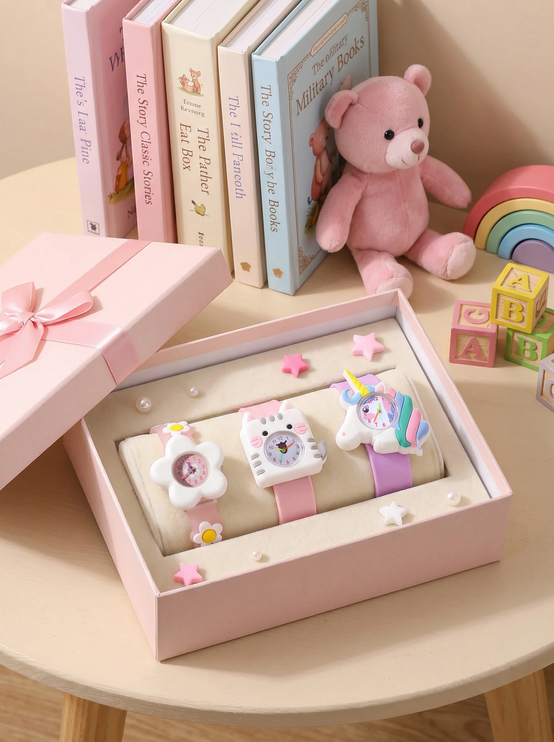 Kids 3Pcs Cute Unicorn Cat Flower Silicone Snap Watch Set, No Box for Back To School, Vacation & Holiday Kids Daily Wearing
Kids 3Pcs Cute Unicorn Cat Flower Silicone Snap Watch Set, No Box for Back To School, Vacation & Holiday Kids Daily Wearing