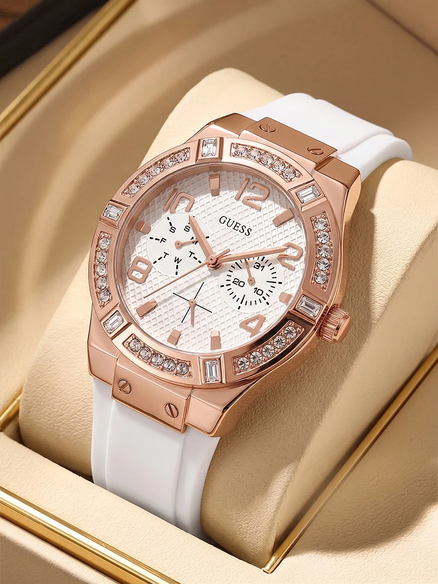 Guess W0426L1 Women Fashion Quartz Watch White Rubber Strap Gold Crystal Dial Waterproof Ladies Casual Wristwatches Trendy Gift
Guess W0426L1 Women Fashion Quartz Watch White Rubber Strap Gold Crystal Dial Waterproof Ladies Casual Wristwatches Trendy Gift
