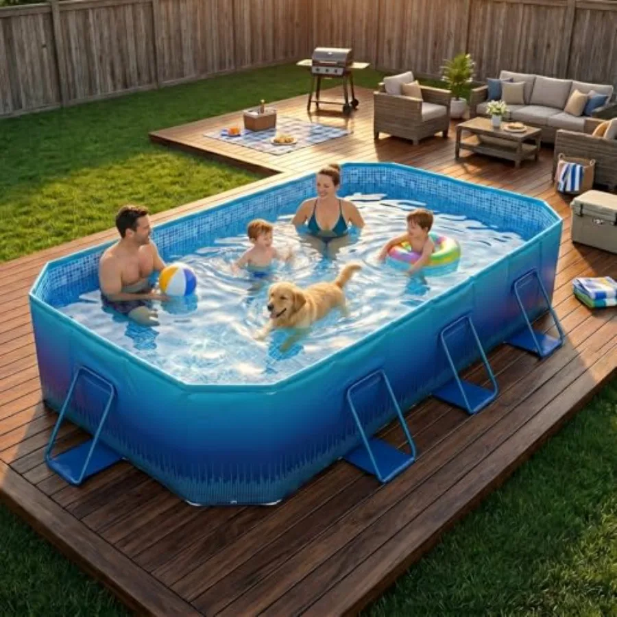 Backyard swimming pool for kids adults and dogs; metal frame with thick PVC material; blue color; non-inflatable foldable colla
Backyard swimming pool for kids adults and dogs; metal frame with thick PVC material; blue color; non-inflatable foldable colla