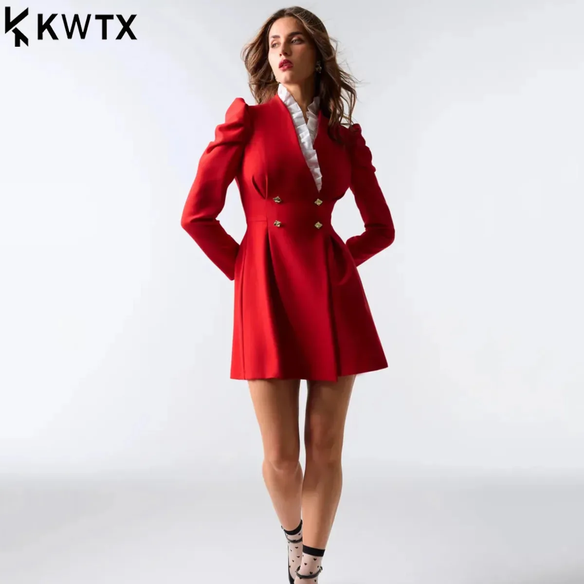 Новейшее женское вечернее платье KWTX 2025: элегантное платье-коктейль в стиле смокинга с рюшами на горловине, облегающее, для офиса и вечеринок, осень-зима
Новейшее женское вечернее платье KWTX 2025: элегантное платье-коктейль в стиле смокинга с рюшами на горловине, облегающее, для офиса и вечеринок, осень-зима