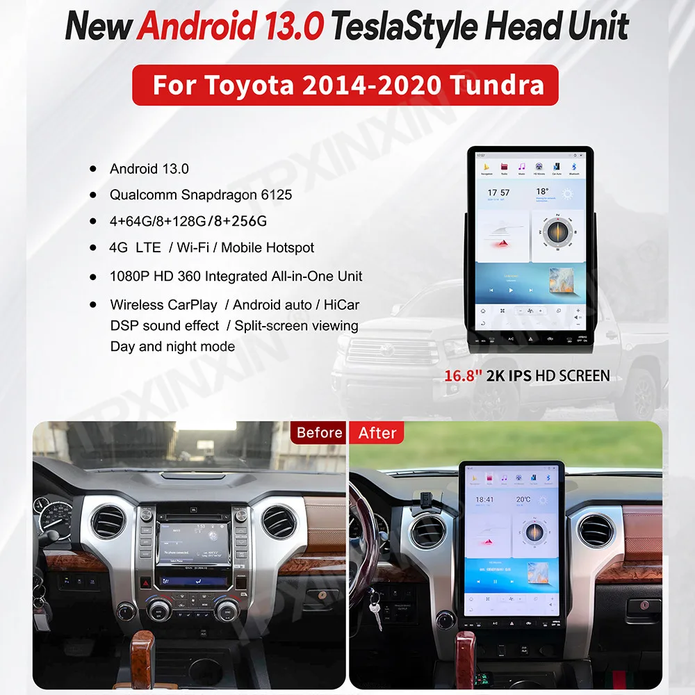 For Toyota Tundra 2012-2020 16.8" Android Screen Stereo Car Multimedia Video Player Navigation Auto Radio GPS 4G WiFi Head Unit
For Toyota Tundra 2012-2020 16.8" Android Screen Stereo Car Multimedia Video Player Navigation Auto Radio GPS 4G WiFi Head Unit