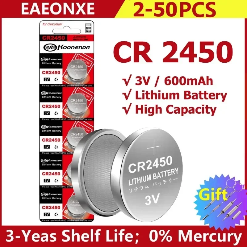CR2450 3V cr 2450 BR2450 LM2450 KCR5029 DL2450 Lithium Battery For Toy Car Key LED Light Remote Control Watch Button Coin Cells
CR2450 3V cr 2450 BR2450 LM2450 KCR5029 DL2450 Lithium Battery For Toy Car Key LED Light Remote Control Watch Button Coin Cells
