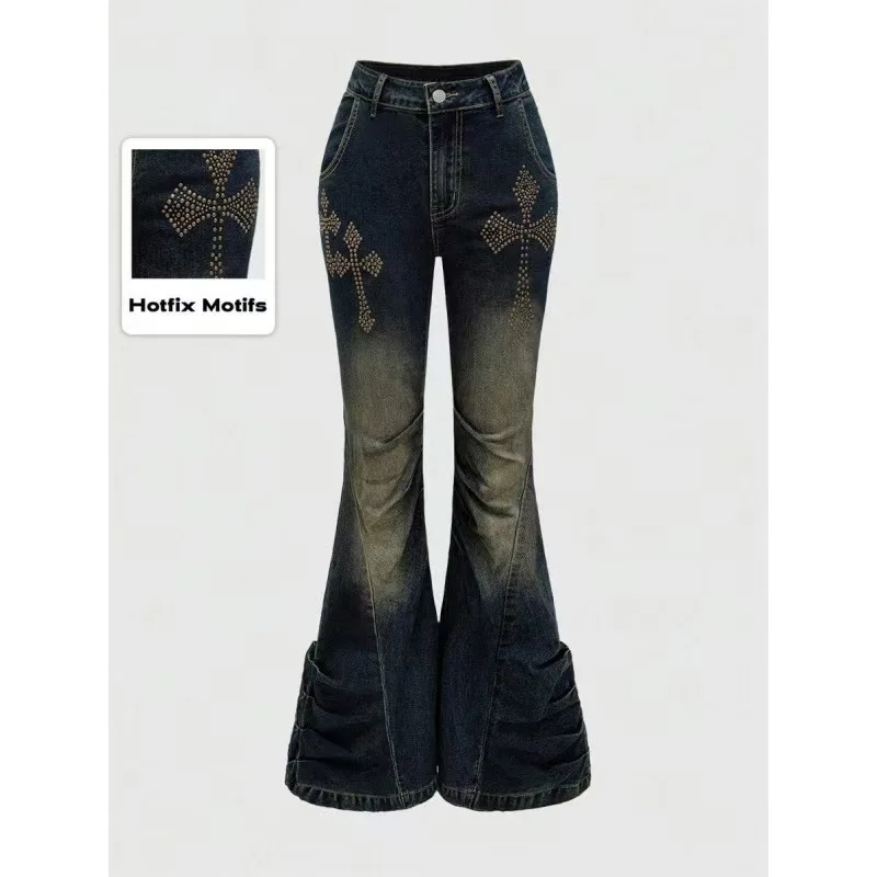 Женские укороченные джинсы с широкими штанинами в стиле ретро, синие, с высокой талией, свободные, драпированные, в стиле панк Y2K, расклешенные брюки
Женские укороченные джинсы с широкими штанинами в стиле ретро, синие, с высокой талией, свободные, драпированные, в стиле панк Y2K, расклешенные брюки