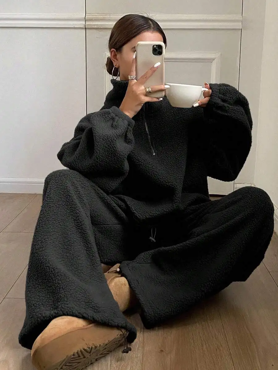 Women Fleece Lined Solid Color Sweatshirt And Pants Set Casual Lounge Wear
Women Fleece Lined Solid Color Sweatshirt And Pants Set Casual Lounge Wear