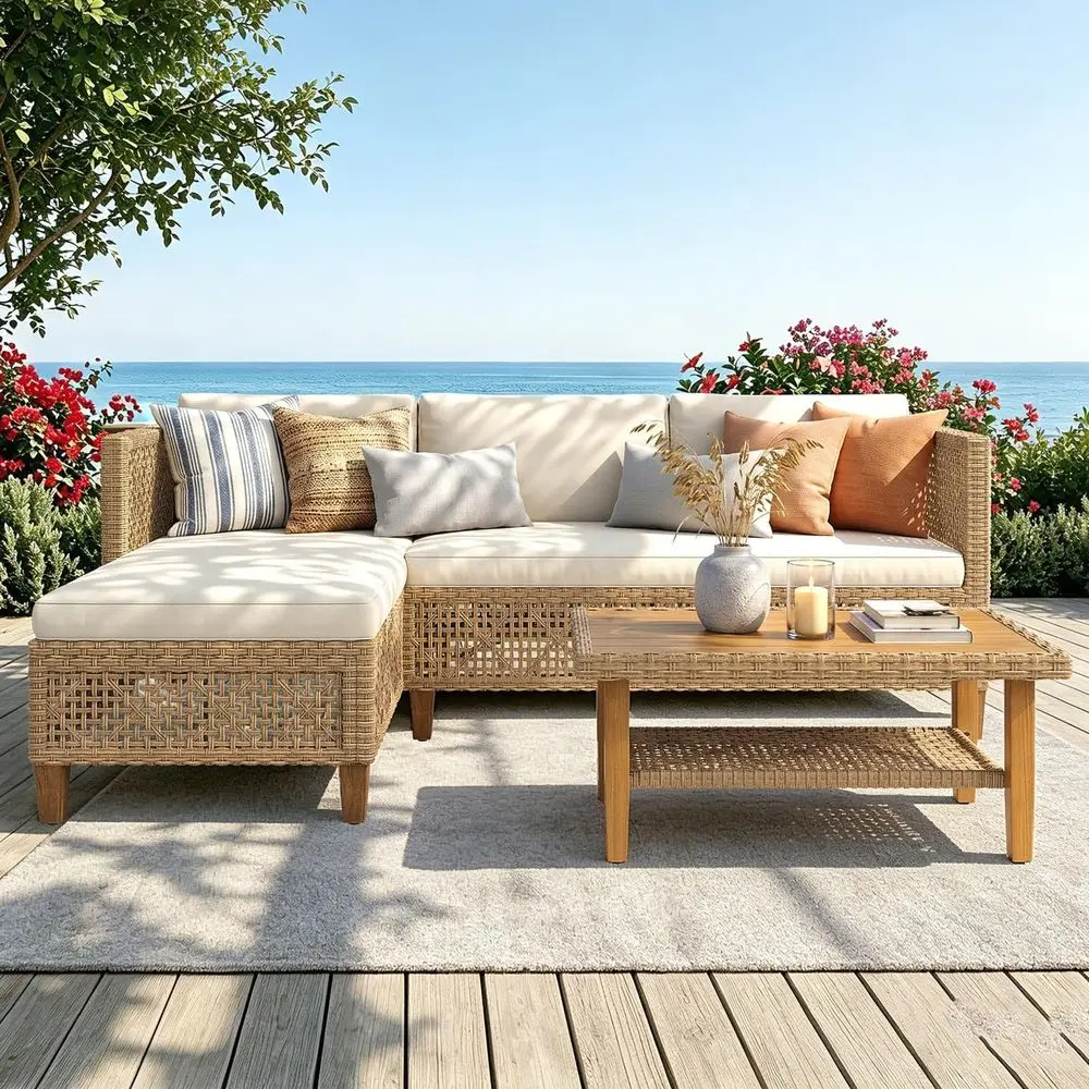 Sectional Outdoor Couch, Small Patio urniture Set with Cushions and Acacia Wood Coee Table, L-Shaped Wicker Outdoor Soa or Deck
Sectional Outdoor Couch, Small Patio urniture Set with Cushions and Acacia Wood Coee Table, L-Shaped Wicker Outdoor Soa or Deck