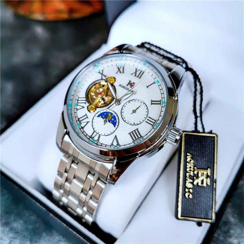 AOKULASIC Mens Watch Multi Function Automatic Mechanical Watch Moon Phase Tourbillon Classic Business Casual All Match
AOKULASIC Mens Watch Multi Function Automatic Mechanical Watch Moon Phase Tourbillon Classic Business Casual All Match