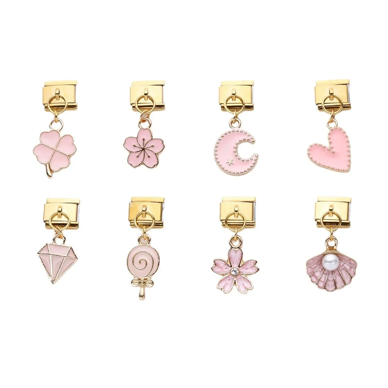 8pcs Romantic Pink Flower Moon Heart Pendants fit 9mm Italian Charm Module Stainless Steel Bracelet Woman DIY Making Accessories
8pcs Romantic Pink Flower Moon Heart Pendants fit 9mm Italian Charm Module Stainless Steel Bracelet Woman DIY Making Accessories