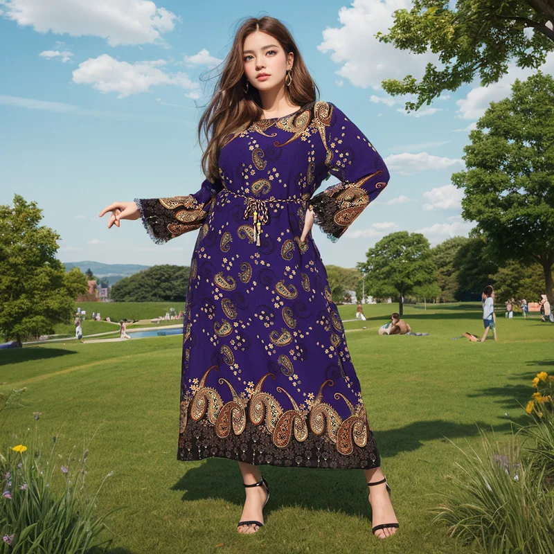 Large size loose round neck printed dress for women, spring and autumn ethnic style retro dress, fashionable, simple and elegant
Large size loose round neck printed dress for women, spring and autumn ethnic style retro dress, fashionable, simple and elegant