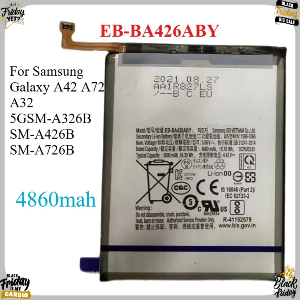 EB-BA426ABY 5000mAh High Quality Replacement Battery For Samsung Galaxy A42 A72 A32 5G Mobile Phone
EB-BA426ABY 5000mAh High Quality Replacement Battery For Samsung Galaxy A42 A72 A32 5G Mobile Phone