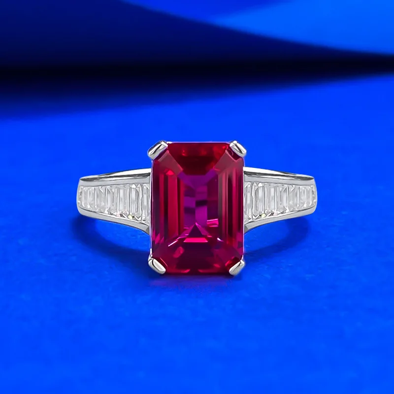 New S925 Silver 7 * 10mm Rectangular Pigeon Blood Red Ring with Diamond Arrangement Design, Fashionable Wedding Jewelry
New S925 Silver 7 * 10mm Rectangular Pigeon Blood Red Ring with Diamond Arrangement Design, Fashionable Wedding Jewelry
