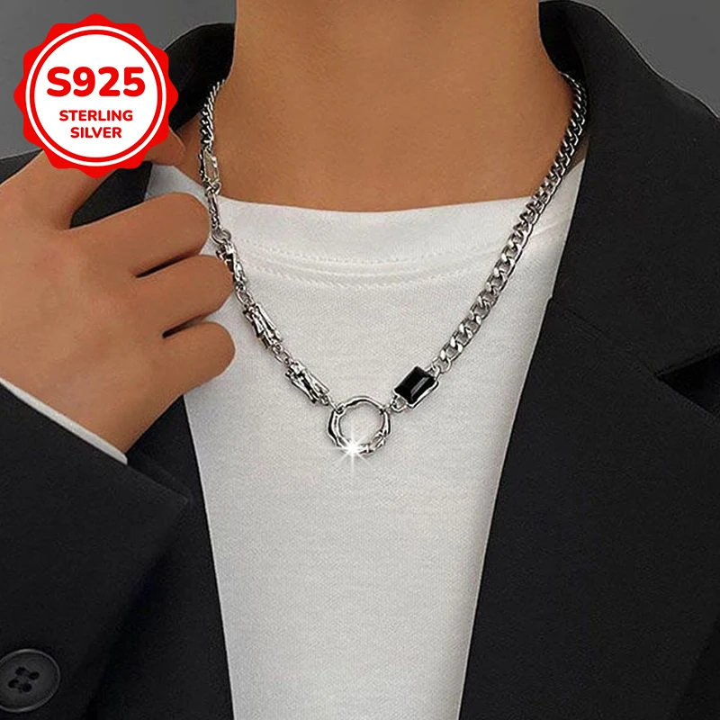 925 sterling silver black zircon geometric ring spliced men's necklace is suitable for fashionable men as an exquisite gift
925 sterling silver black zircon geometric ring spliced men's necklace is suitable for fashionable men as an exquisite gift
