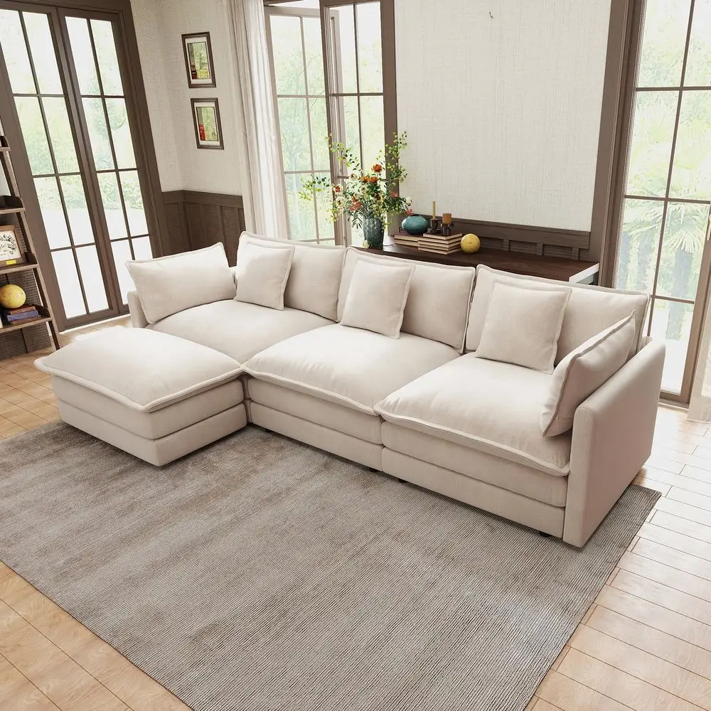 L Shaped Couch, Modular Sectional Sofa, Comfy Chenille Cloud Couch with Movable Ottoman and Pillow, Modern 3Seater Deep Seat So
L Shaped Couch, Modular Sectional Sofa, Comfy Chenille Cloud Couch with Movable Ottoman and Pillow, Modern 3Seater Deep Seat So
