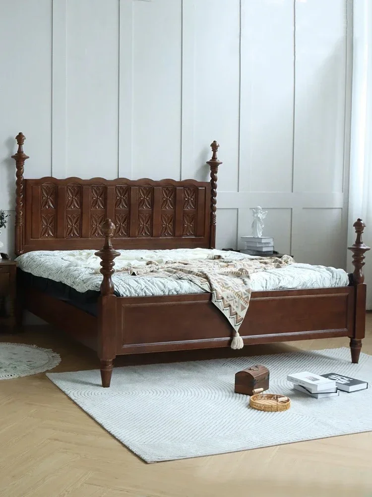 French retro bed modern simple pre-owned old carved pillar solid wood double bed
French retro bed modern simple pre-owned old carved pillar solid wood double bed
