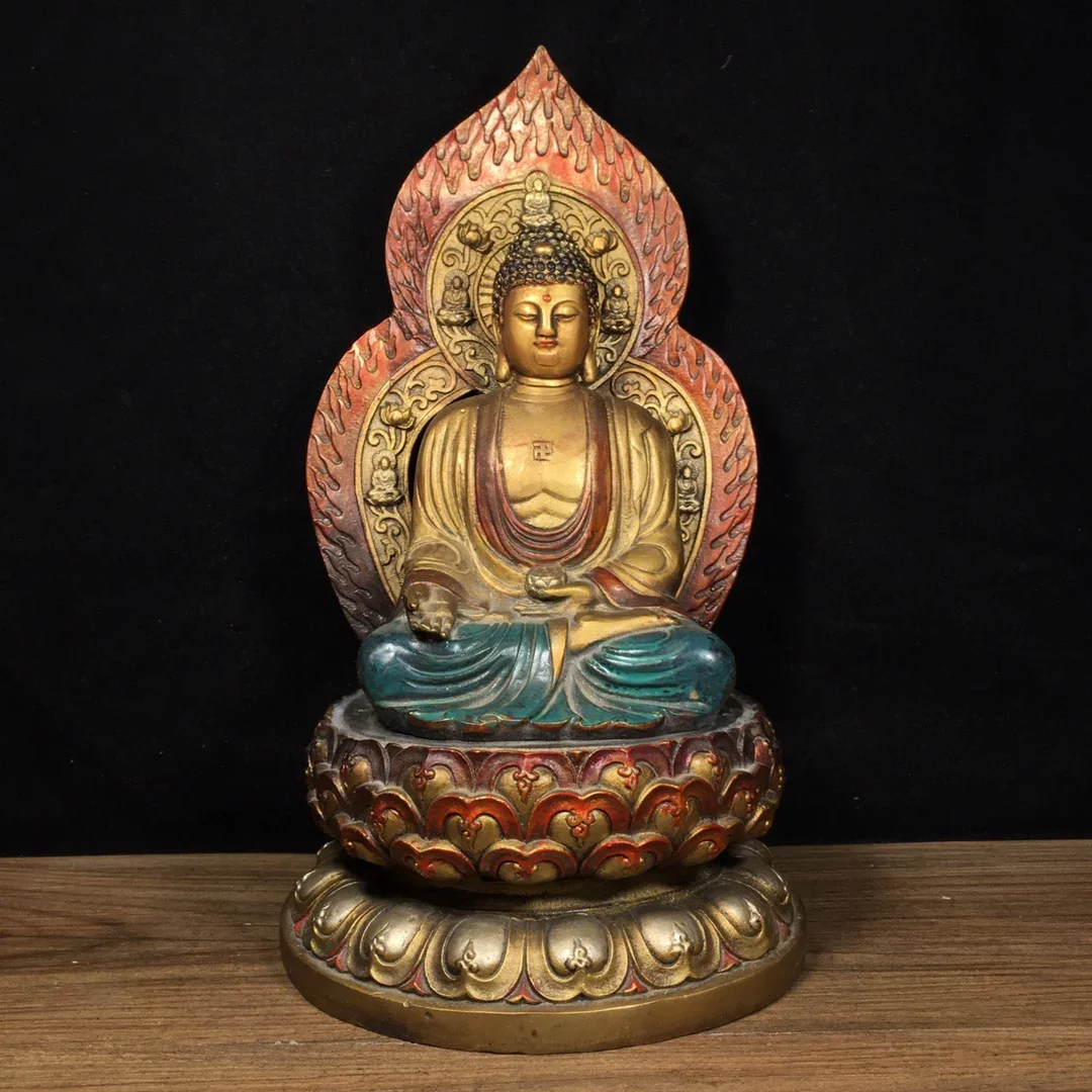 12"Old Xizang Folk Collection Old Bronze Painted Sakyamuni Buddha Backlight Lotus stage Worship Hall Town House Exorcism
12"Old Xizang Folk Collection Old Bronze Painted Sakyamuni Buddha Backlight Lotus stage Worship Hall Town House Exorcism
