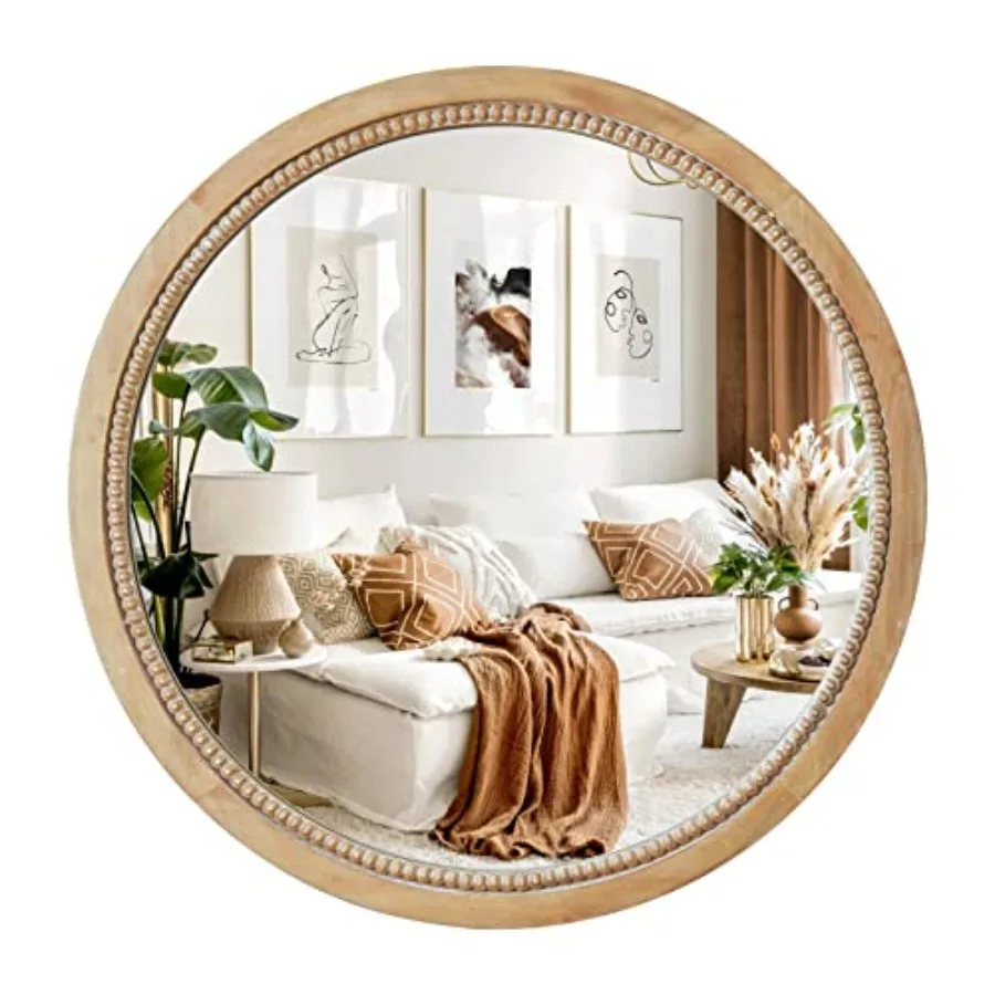 Round Wood Mirror, 24 inch Circle Rustic Farmhouse Natural Wooden Frame Boho Beads Wall Mirror for Bathroom, Living Room, Bedro
Round Wood Mirror, 24 inch Circle Rustic Farmhouse Natural Wooden Frame Boho Beads Wall Mirror for Bathroom, Living Room, Bedro