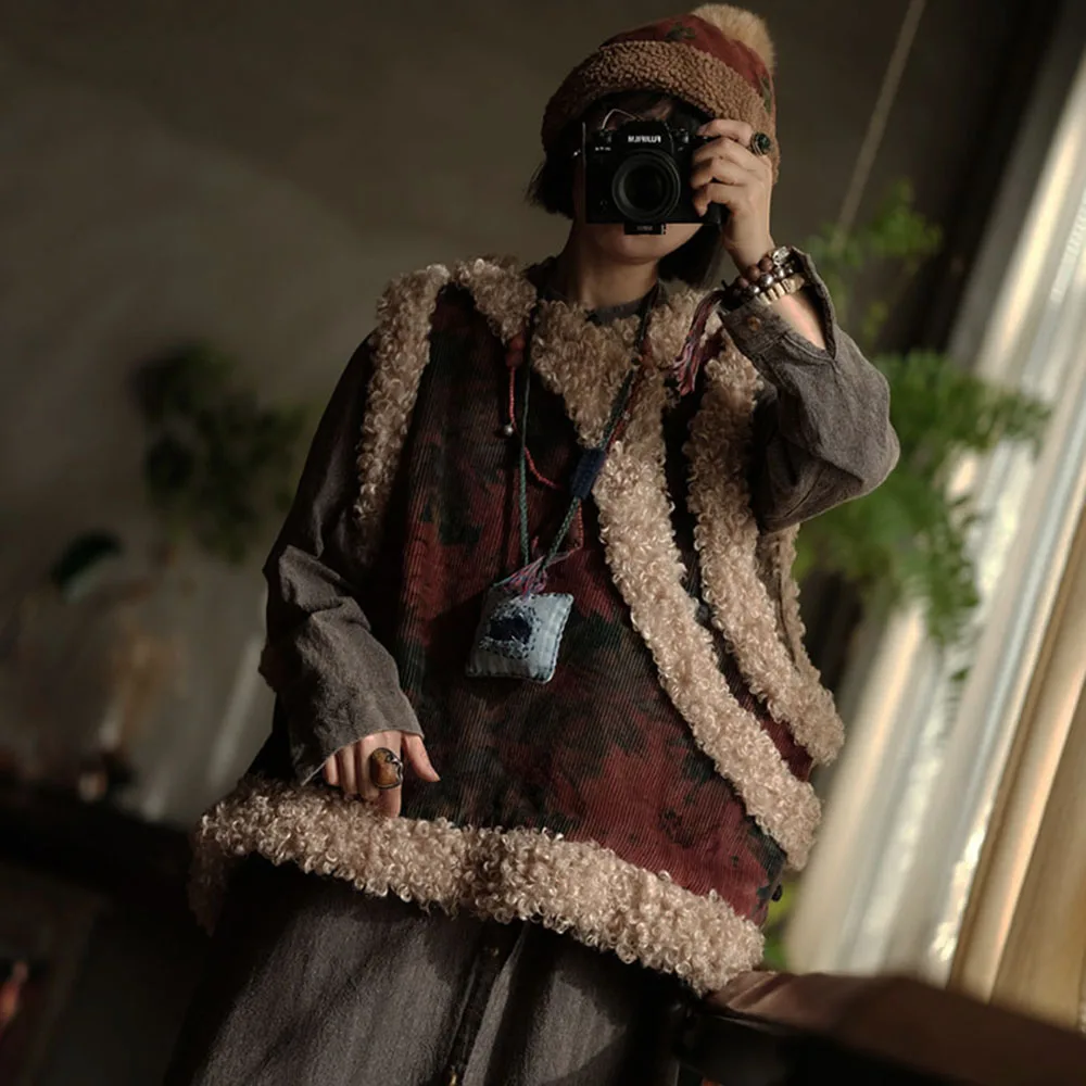Original Corduroy Splicing Wool Curly Edge Short Waistcoat Womens Retro Personality Print Loose Edition Fallow Thin Cotton Vest
Original Corduroy Splicing Wool Curly Edge Short Waistcoat Womens Retro Personality Print Loose Edition Fallow Thin Cotton Vest