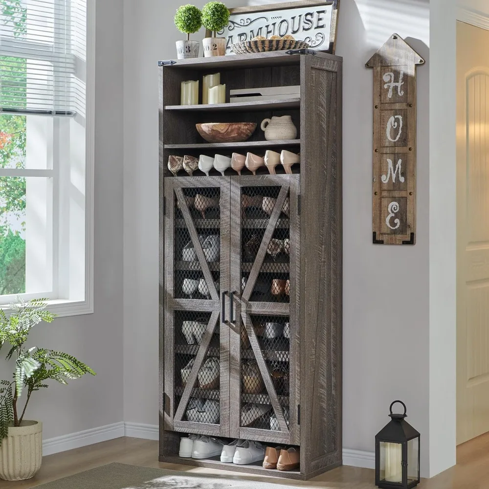 Farmhouse Shoe Cabinet, 72" Tall with Mesh Doors and Adjustable Shelves, Rustic Wooden Shoe Organizer, Modern Large Cabinet Sto
Farmhouse Shoe Cabinet, 72" Tall with Mesh Doors and Adjustable Shelves, Rustic Wooden Shoe Organizer, Modern Large Cabinet Sto