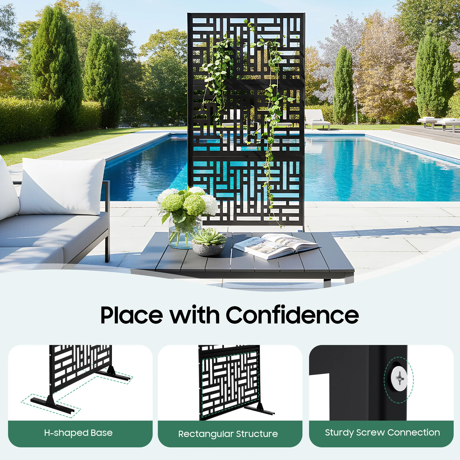 Privacy Screen, 90x40x190cm Decorative Room Divider, Black Freestanding Partition Screen for Indoor Outdoor, Garden Decor
Privacy Screen, 90x40x190cm Decorative Room Divider, Black Freestanding Partition Screen for Indoor Outdoor, Garden Decor