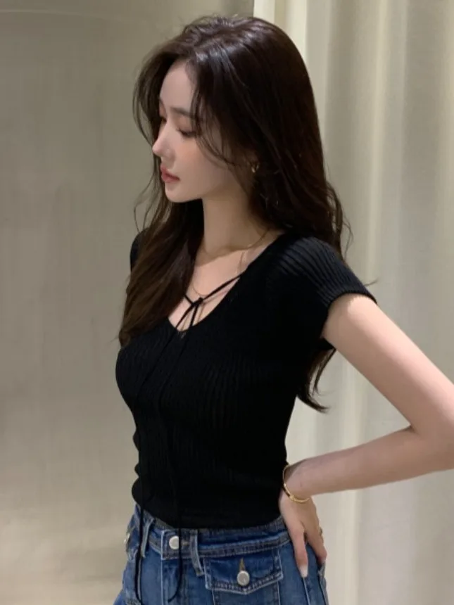 Summer New Design Slim Fit Pure Color Bal ort Sve Knitted Top Women's Casual Faion-conscious Belted Detail
Summer New Design Slim Fit Pure Color Bal ort Sve Knitted Top Women's Casual Faion-conscious Belted Detail