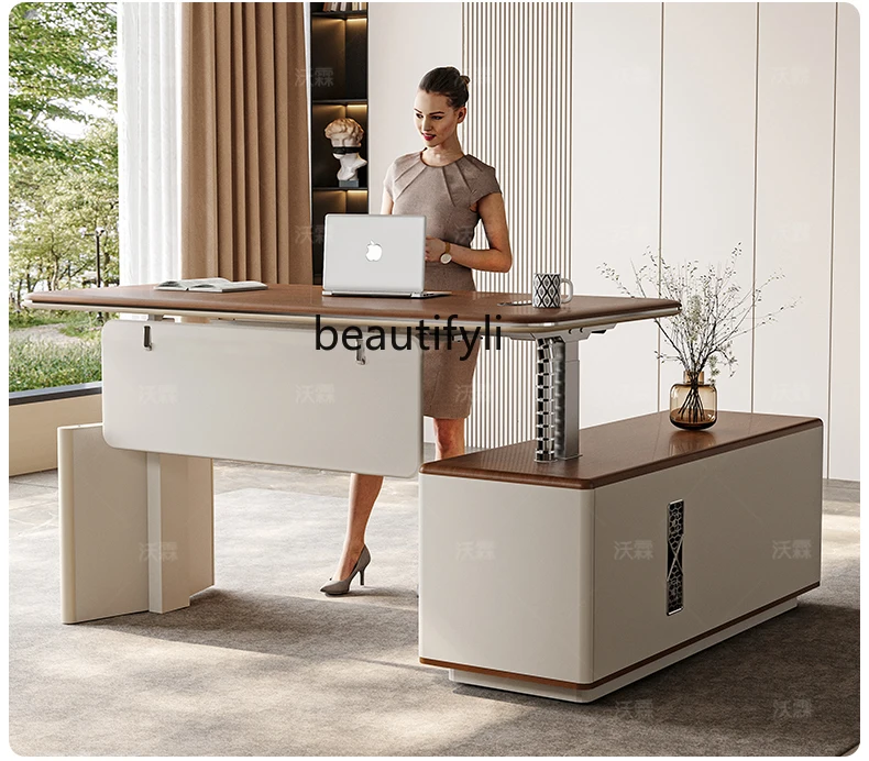 E0 level intelligent electric lift boss desk light luxury high sense president desk office table and chair combination
E0 level intelligent electric lift boss desk light luxury high sense president desk office table and chair combination