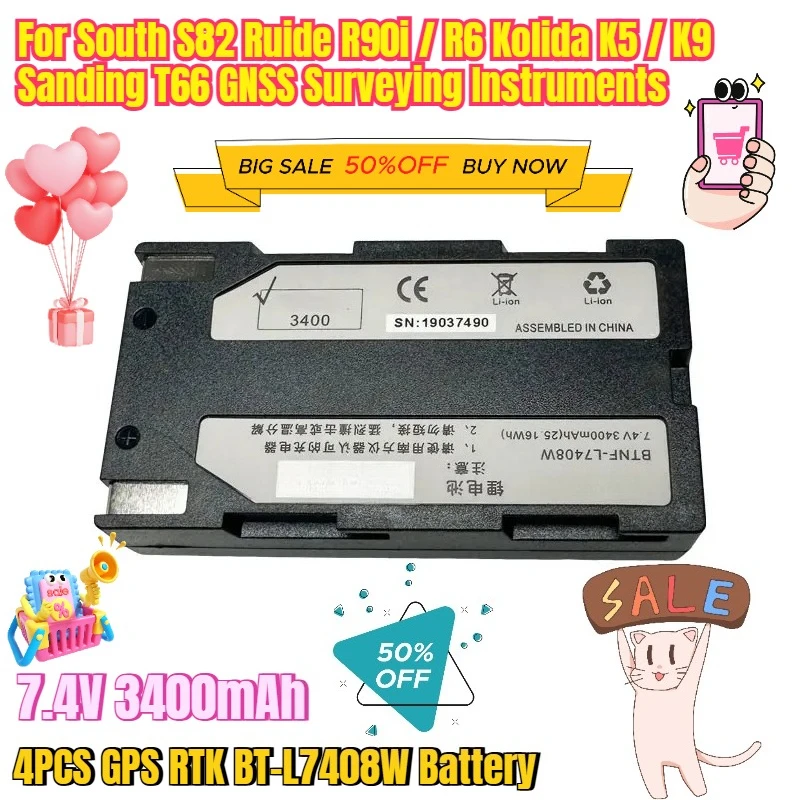 7.4V 3400mAh 4PCS GPS RTK BT-L7408W Battery for South S82 Ruide R90i / R6 Kolida K5 / K9 Sanding T66 GNSS Surveying Instruments
7.4V 3400mAh 4PCS GPS RTK BT-L7408W Battery for South S82 Ruide R90i / R6 Kolida K5 / K9 Sanding T66 GNSS Surveying Instruments
