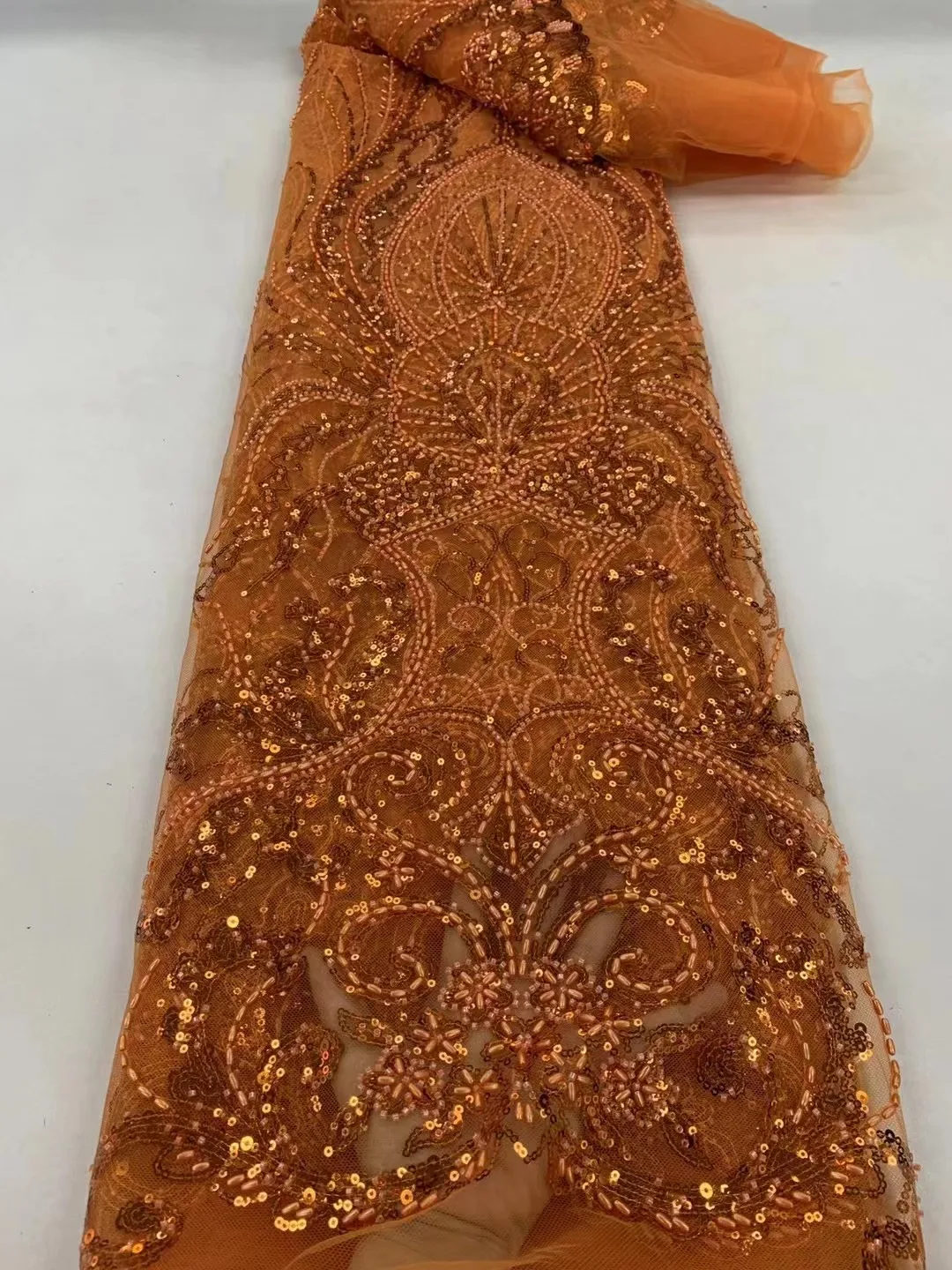 Orange Latest African Groom Lace Fabric Embroidery High Quality French Mesh Sequins Lace Fabric Nigerian Tulle Lace For Party
Orange Latest African Groom Lace Fabric Embroidery High Quality French Mesh Sequins Lace Fabric Nigerian Tulle Lace For Party