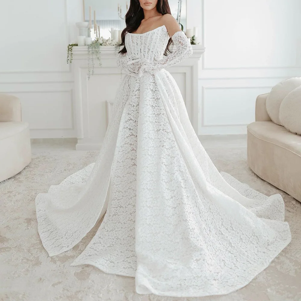 Lace Wedding Dresses for Women Bride V Neck A Line Luxury Wedding Gowns with Gloves Criss-Cross Split Elegant Bridal Dress
Lace Wedding Dresses for Women Bride V Neck A Line Luxury Wedding Gowns with Gloves Criss-Cross Split Elegant Bridal Dress