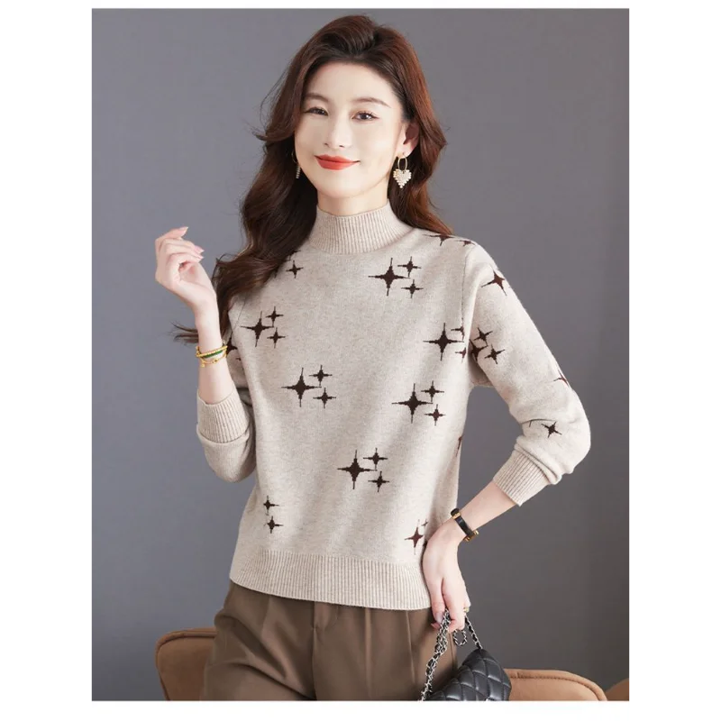 Women's Autumn Winter New Style Wool Sweater Half High Neck Fashion Loose Jacquard Middle Aged Mom Style Base Layer Top
Women's Autumn Winter New Style Wool Sweater Half High Neck Fashion Loose Jacquard Middle Aged Mom Style Base Layer Top